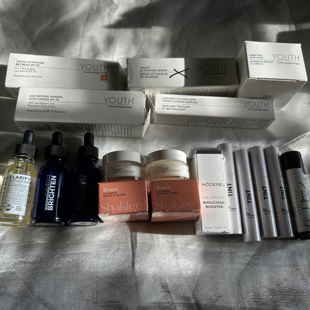 Lot of Shaklee pomifera modere moisturizers, lip balms, sunscreen, cleansers